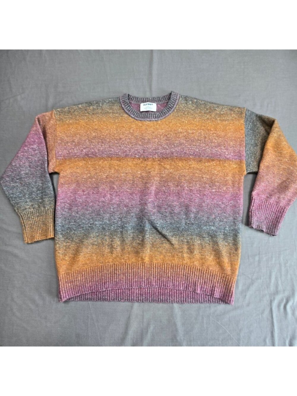 Old Navy M Sweater Purple Brown Gradient Wool Blend Pullover Ribbed Crewneck